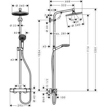 Dušo sistema Hansgrohe Crometta S 240 1jet/Crometta Vario su termostatu Chromuota