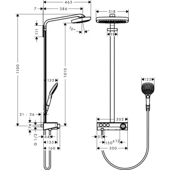 Dušo sistema Hansgrohe Raindance Select E300 3jet 27127000