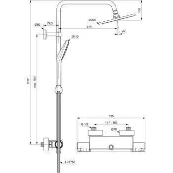 Dušo sistema Ideal Standard Ceratherm T50, A7230AA
