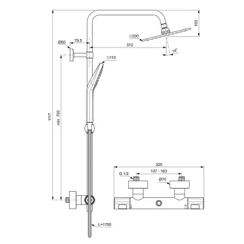 Dušo sistema Ideal Standard Ceratherm T100 su termostatu