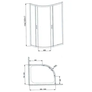 Radaway Asimetrinė dušo kabina Dolphi Premium Plus E 100x80cm