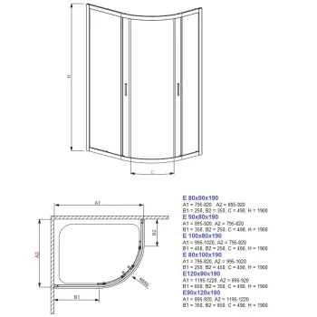 Radaway Asimetrinė dušo kabina Premium Plus E 100x80cm
