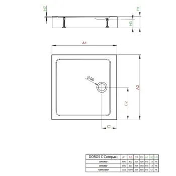 Dušas paliktnis Radaway DOROS C Compact Kvadratinis 90x90cm