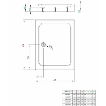 Dušas paliktnis Radaway LAROS D Compact Taisnstūra 1000x900, baltas