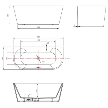 Laisvai stovinti vonia Aqualine TAJO 180x80 cm, akrilo, balta E1990