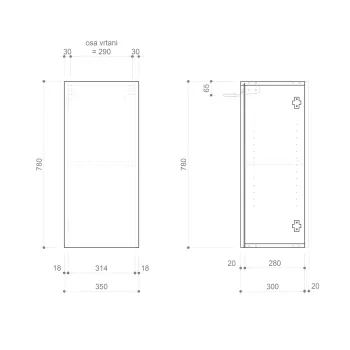 Augstais skapis Sapho ESPACE 35x78x32cm, 1x durvis, kreisā/labā/sudraba ozols