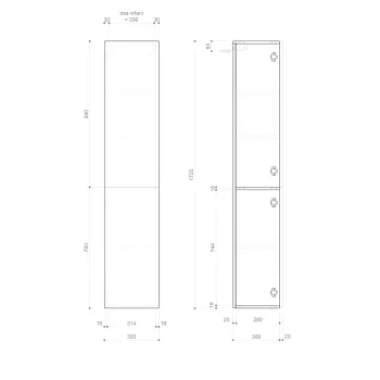 Augstais skapis Sapho ESPACE STRIP 35x172x32cm, 2 durvis, kreisā/labā/ozols Alabama