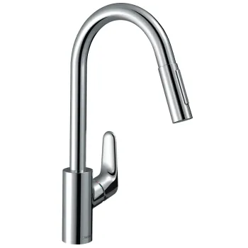 Virtuvės kriauklės maišytuvas Hansgrohe Focus M41 240 2jet, su ištraukiamu antgaliu, chromas