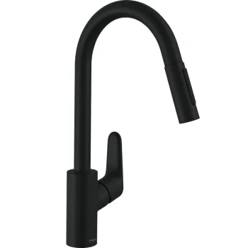 Virtuvės kriauklės maišytuvas Hansgrohe Focus M41 240 2jet, su ištraukiamu antgaliu, matinė juoda