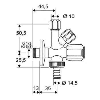 SCHELL Kampinis vožtuvas 1/2 x 3/4-3/8, chromuotas 035510699