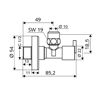 SCHELL Pint Kampinis vožtuvas 1/2 x 3/8 (10mm), chromuotas 053900699