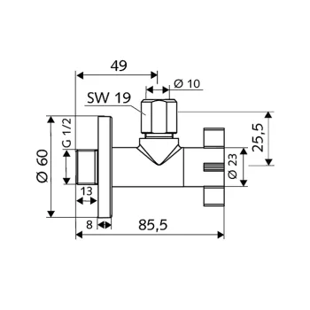 SCHELL 4Wing Kampinis vožtuvas 1/2 x 3/8 (10mm), chromuotas 053930699